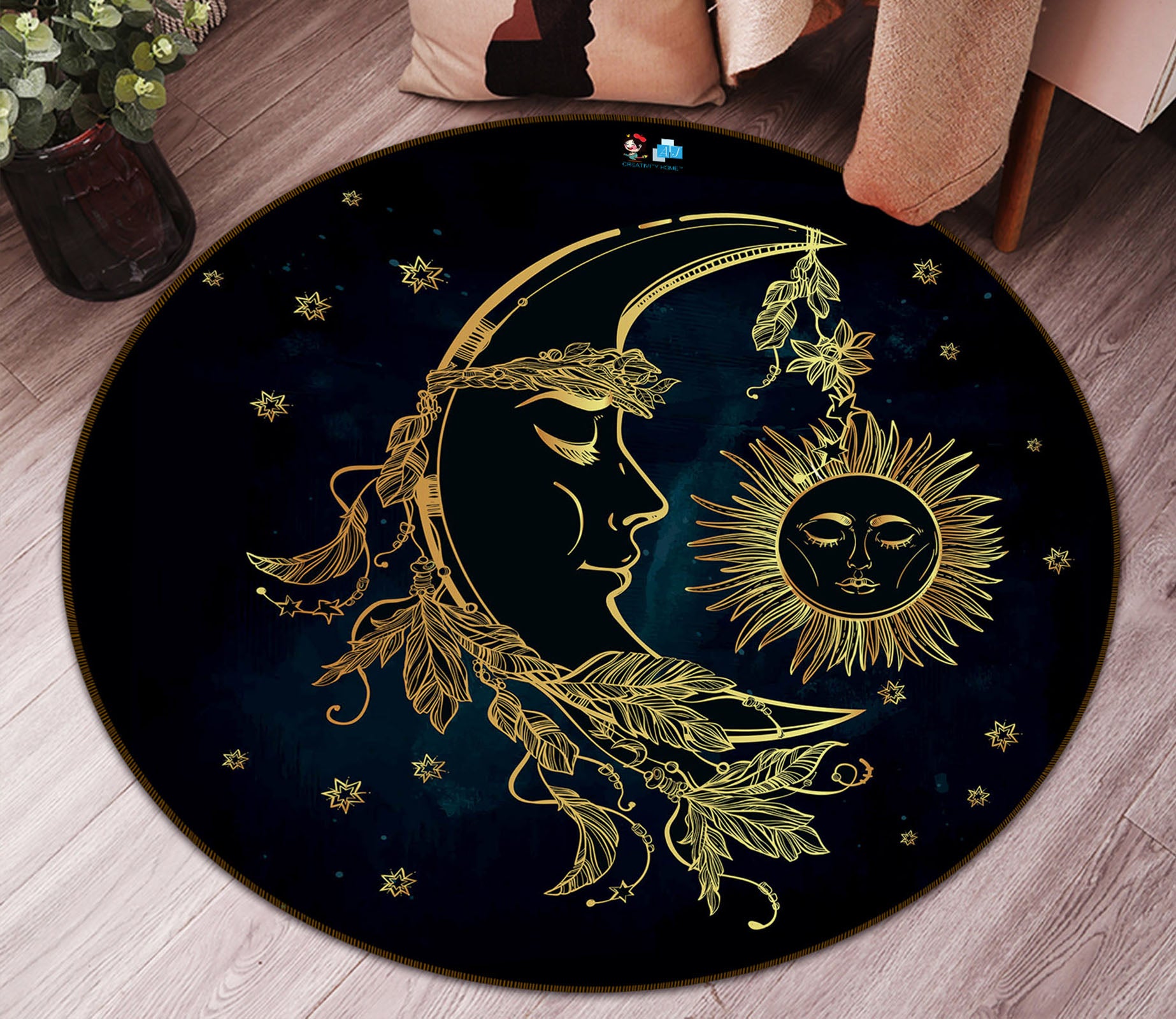 3D Moon Pattern 75088 Round Non Slip Rug Mat