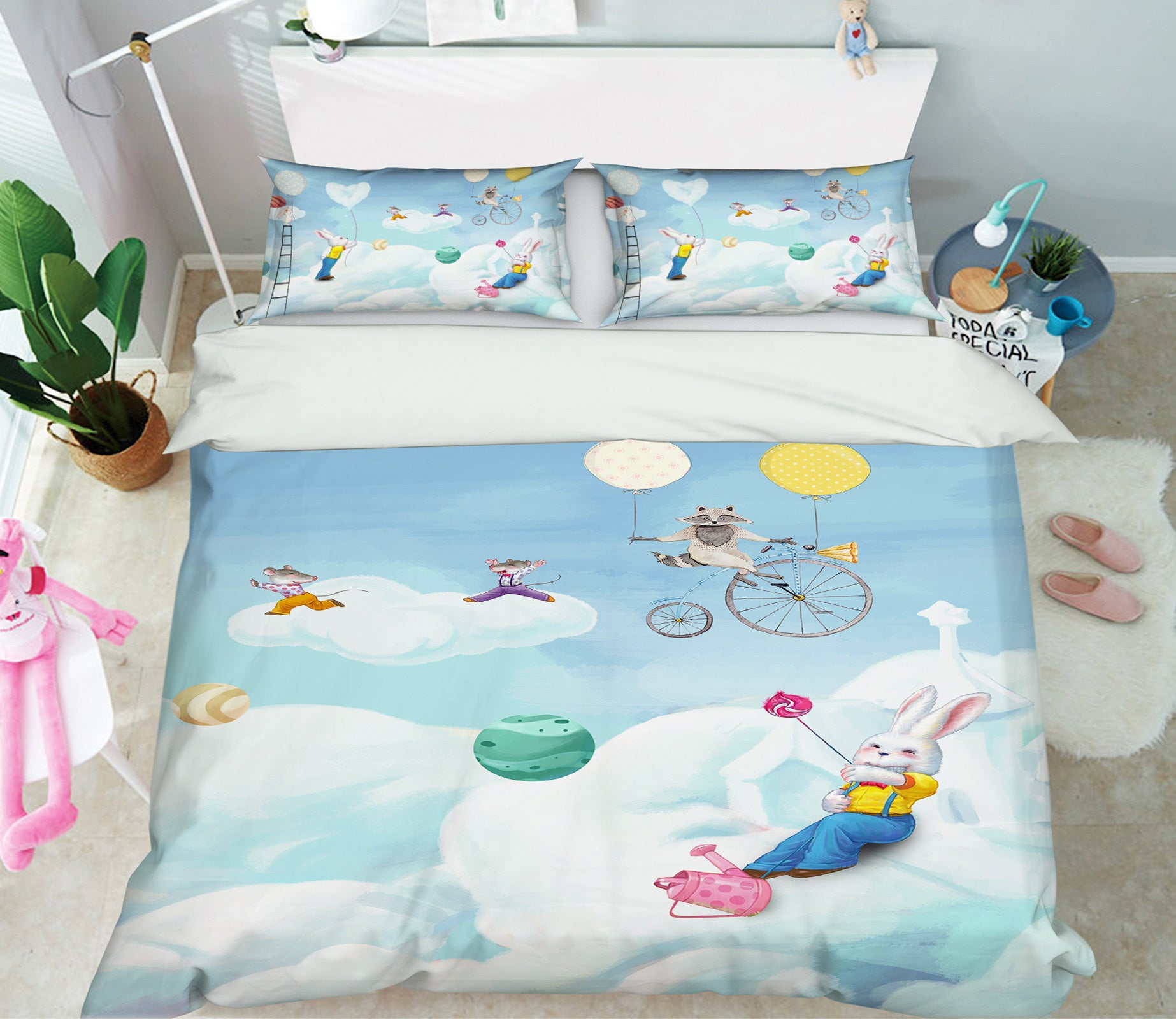 3D Rabbit Clouds 13071 Bed Pillowcases Quilt