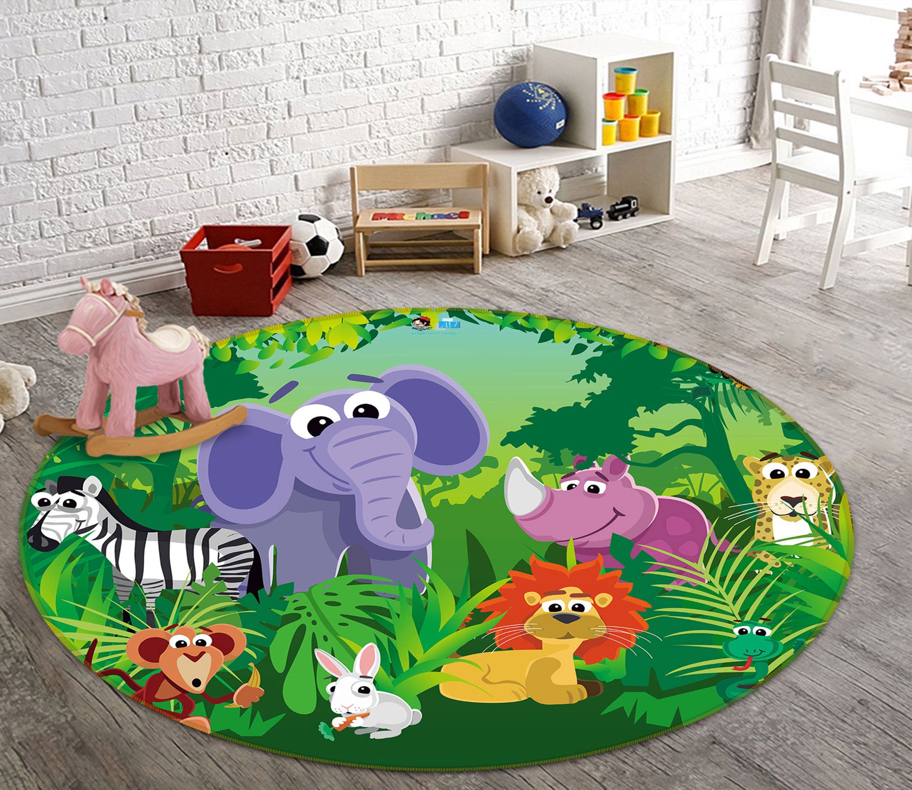 3D Cartoon Forest Animals 80272 Round Non Slip Rug Mat
