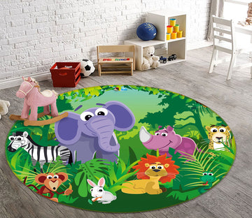 3D Cartoon Forest Animals 80272 Round Non Slip Rug Mat