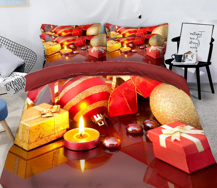 3D Candle Gift 45162 Christmas Quilt Duvet Cover Xmas Bed Pillowcases