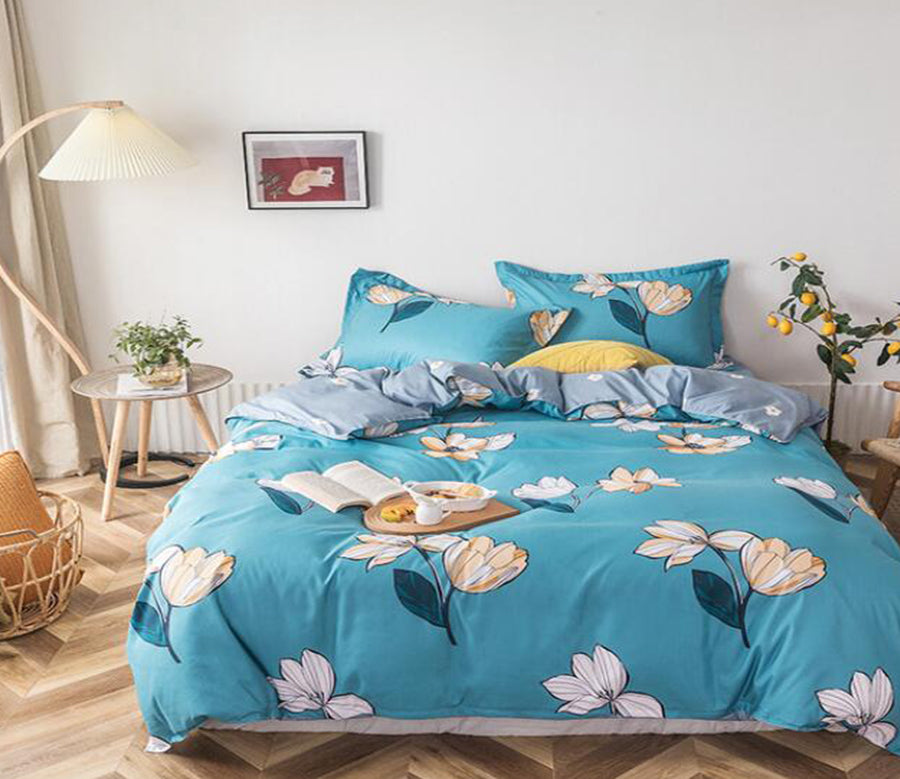 3D Blue Background Flowers 13159 Bed Pillowcases Quilt