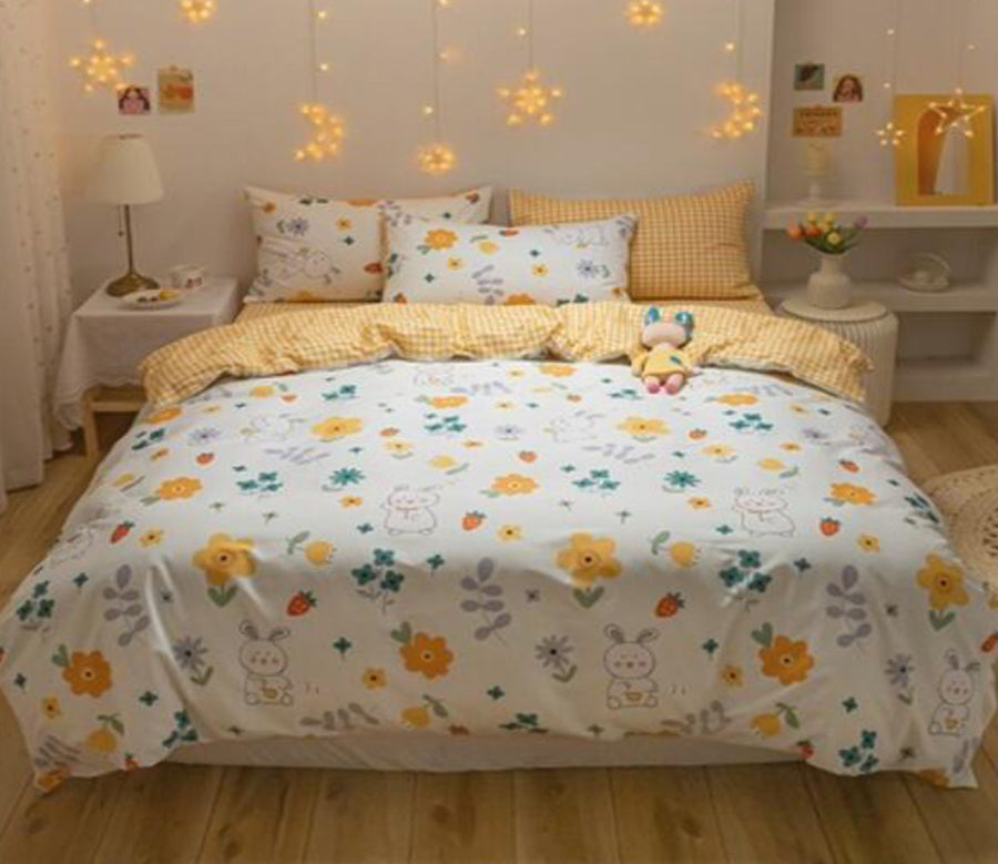 3D Rabbit Yellow Flower 40312 Bed Pillowcases Quilt