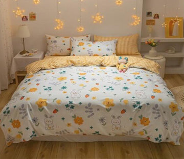 3D Rabbit Yellow Flower 40312 Bed Pillowcases Quilt