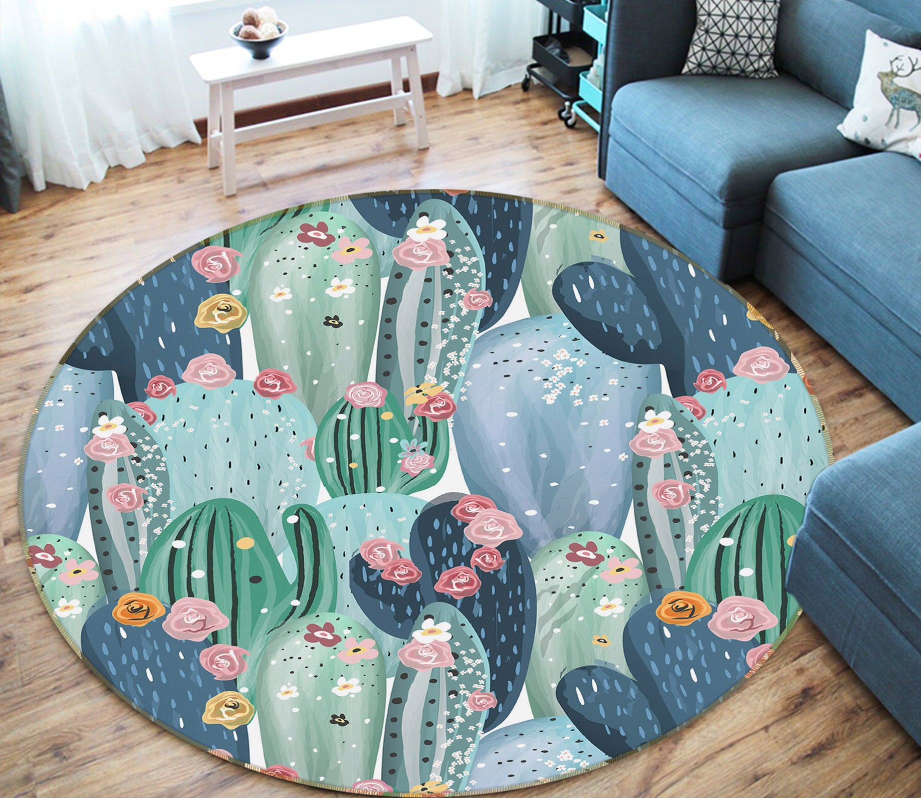 3D Cactus 29077 Round Non Slip Rug Mat