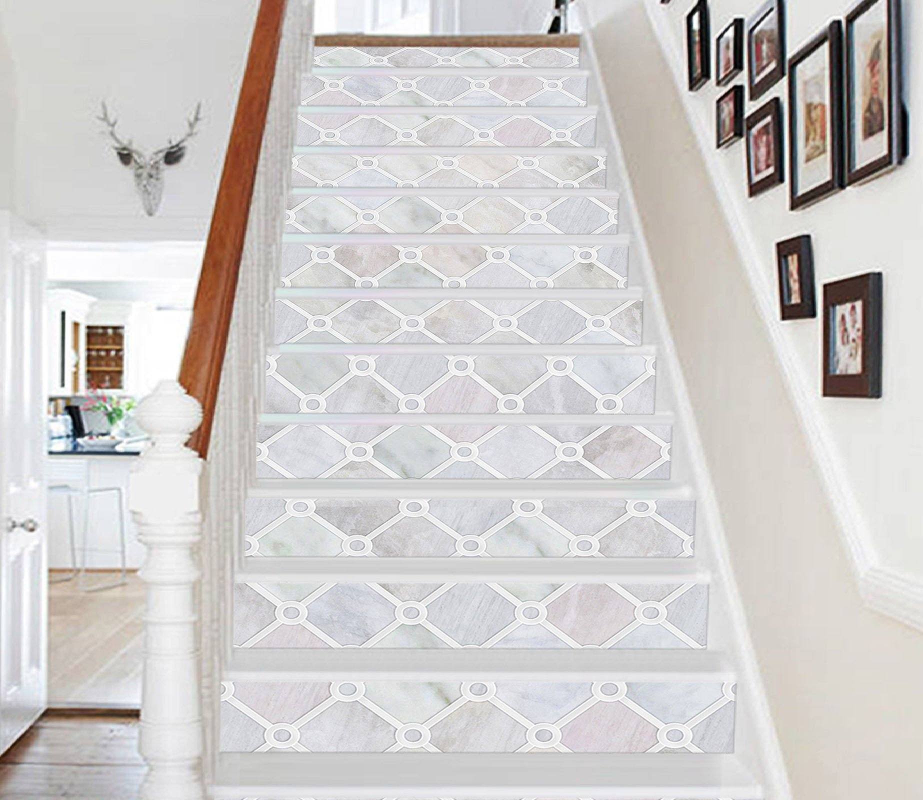 3D Elegant Grid 8547 Marble Tile Texture Stair Risers Wallpaper AJ Wallpaper 