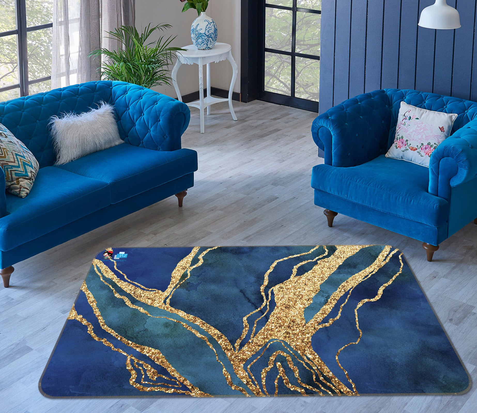 3D Golden Blue Texture 83016 Andrea haase Rug Non Slip Rug Mat