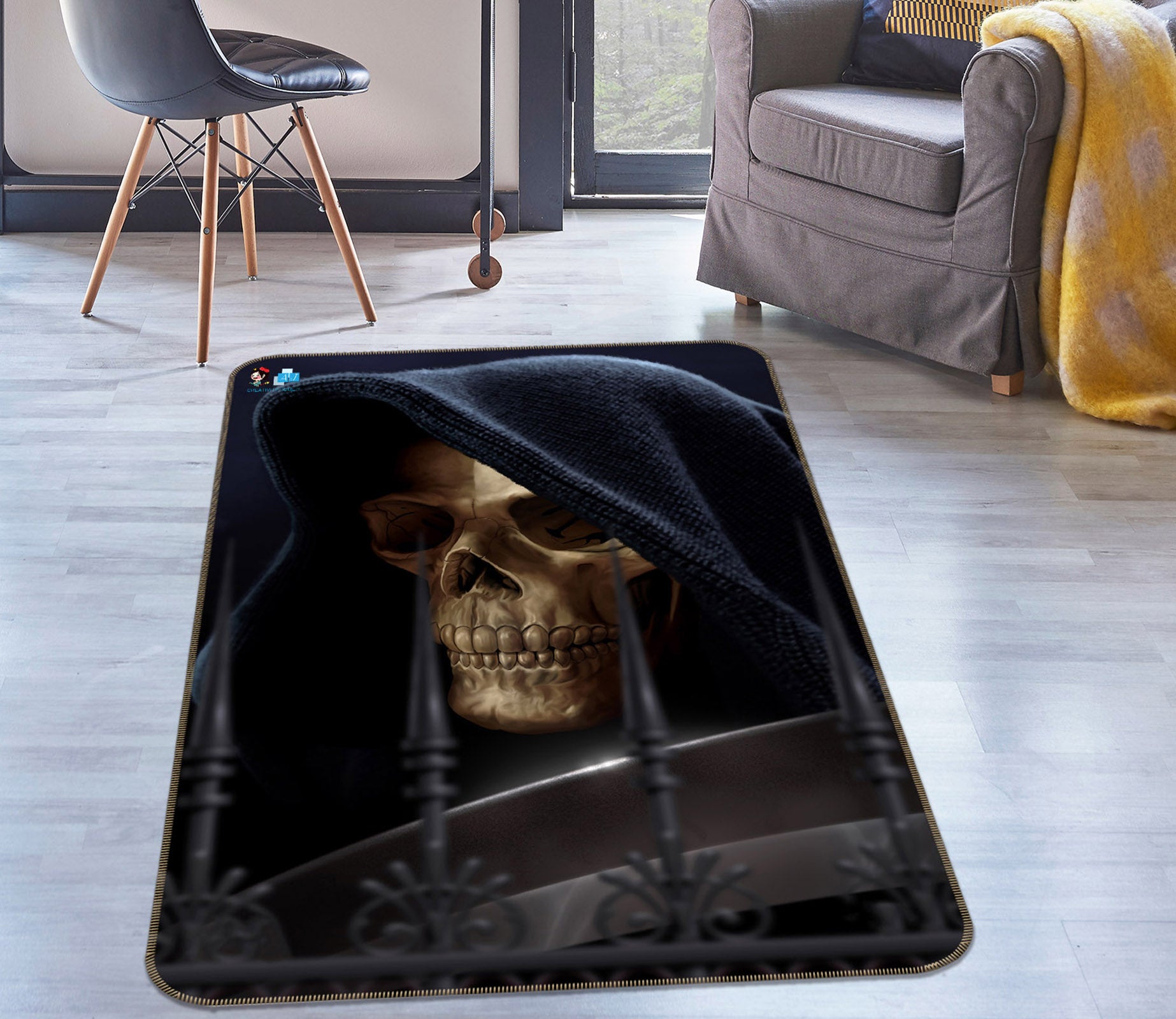 3D Skull Iron Bar 4142 Tom Wood Rug Non Slip Rug Mat