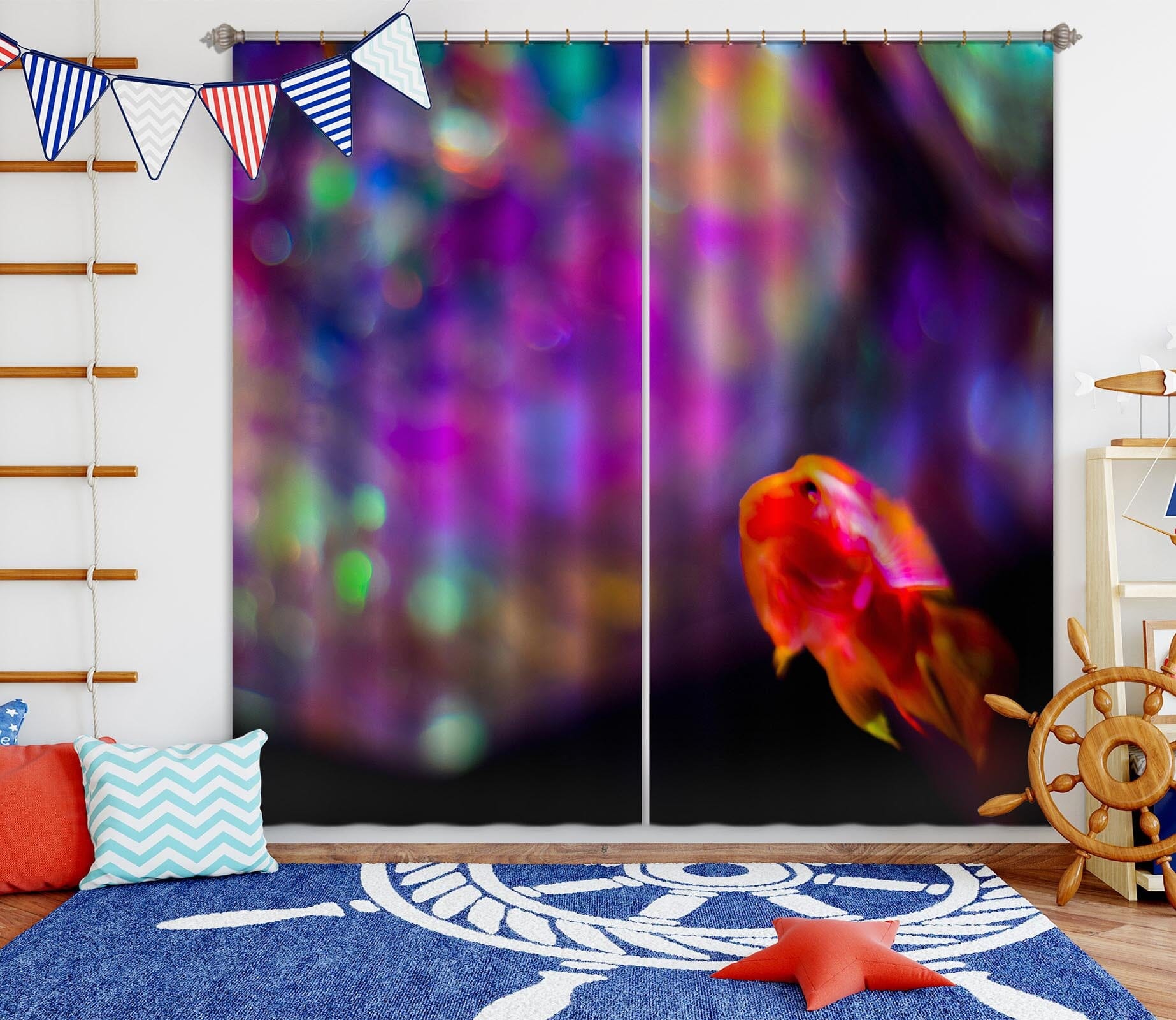 3D Rainbow Fish 037 Noirblanc777 Curtain Curtains Drapes Curtains AJ Creativity Home 