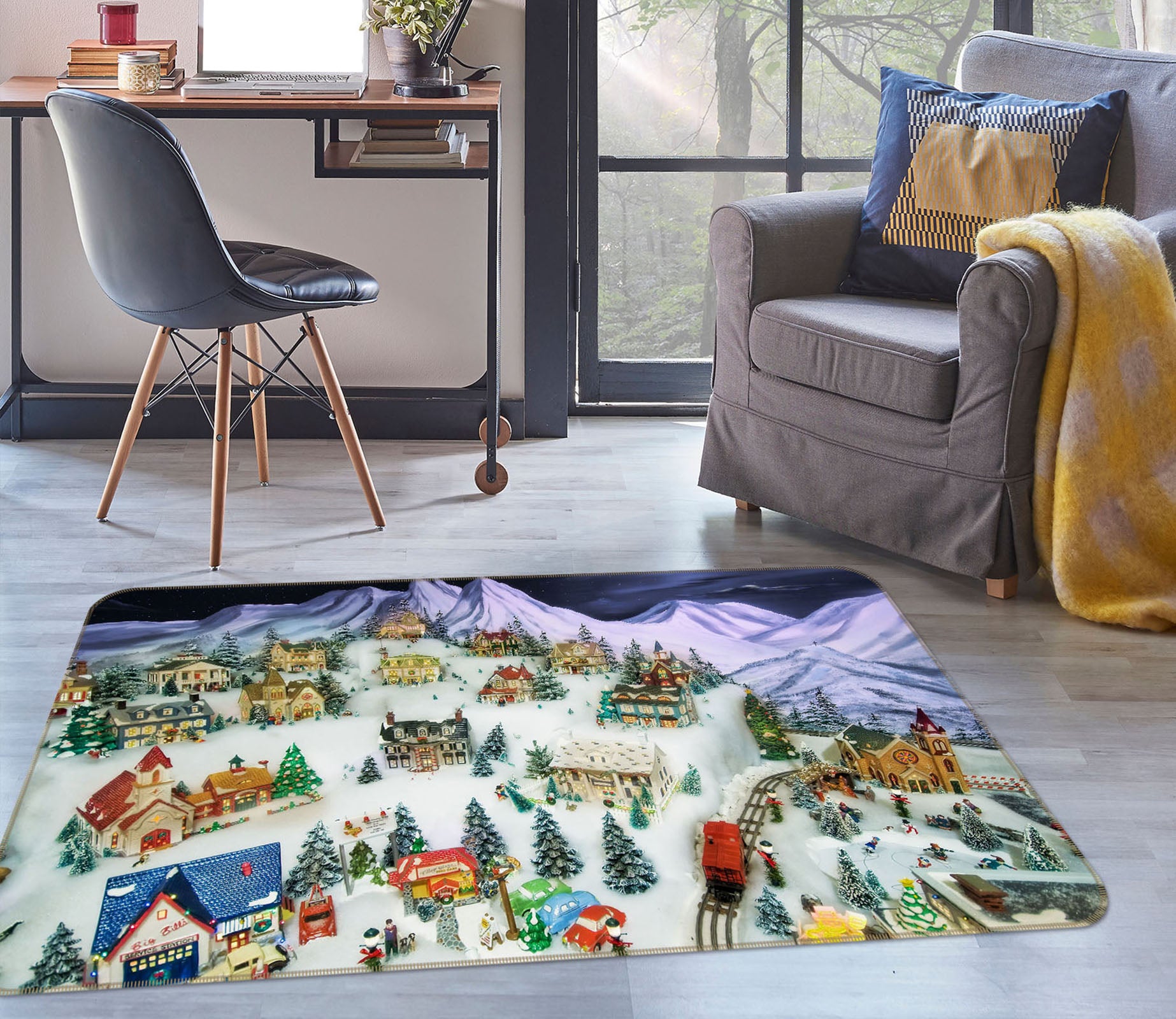 3D Christmas Tree Houses 35131 Non Slip Rug Mat