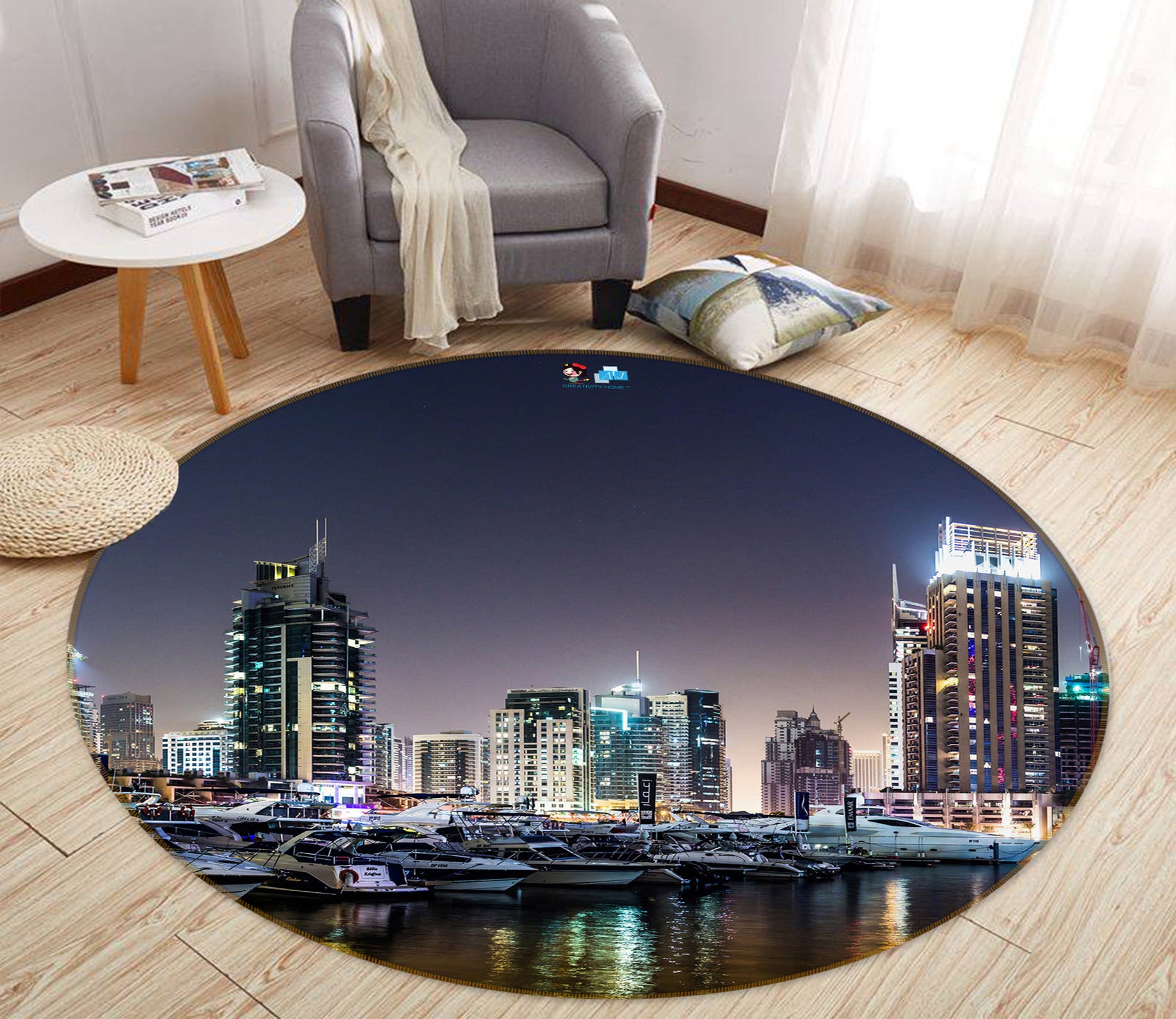 3D City Night View 80215 Round Non Slip Rug Mat