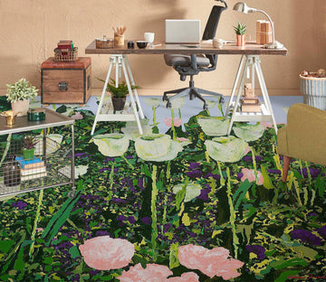 3D White Pink Flower Bush 9569 Allan P. Friedlander Floor Mural