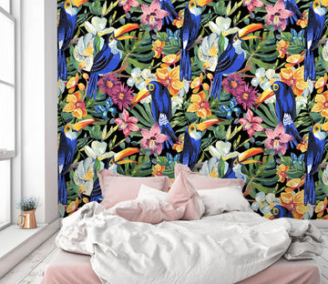 3D Blue Parrot Flower 50 Wall Murals Wallpaper AJ Wallpaper 2 