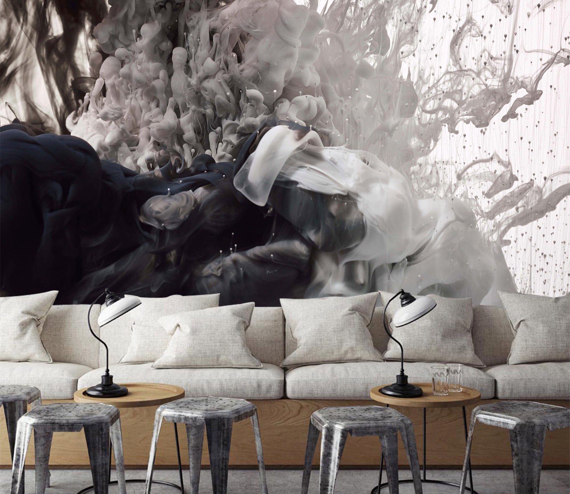 3D Black & White Abstract Smoke 845 Wall Murals