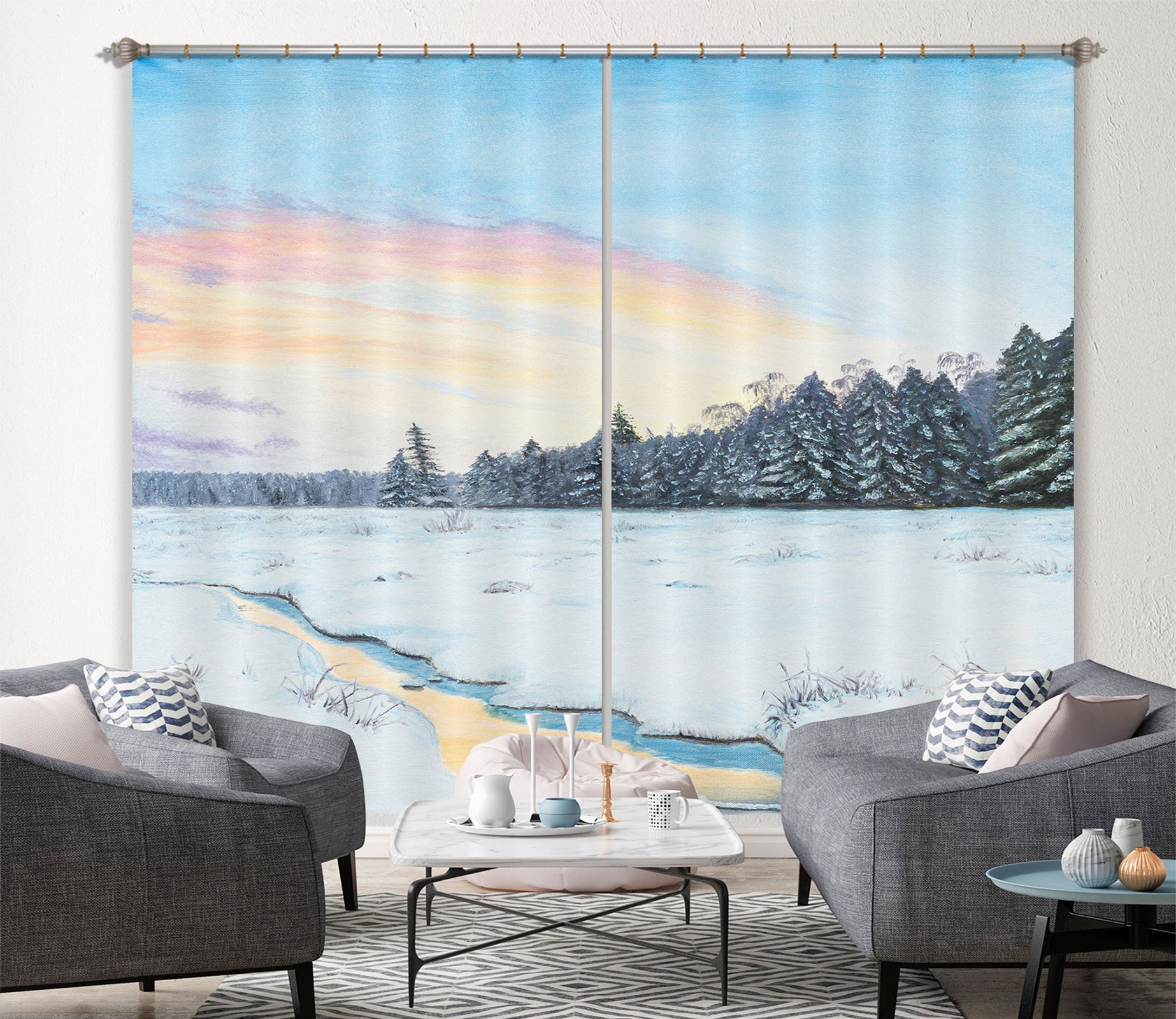 3D Snowfield Forest 1731 Marina Zotova Curtain Curtains Drapes