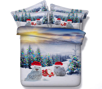 3D Snow Owl Christmas Hat 46088 Christmas Quilt Duvet Cover Xmas Bed Pillowcases