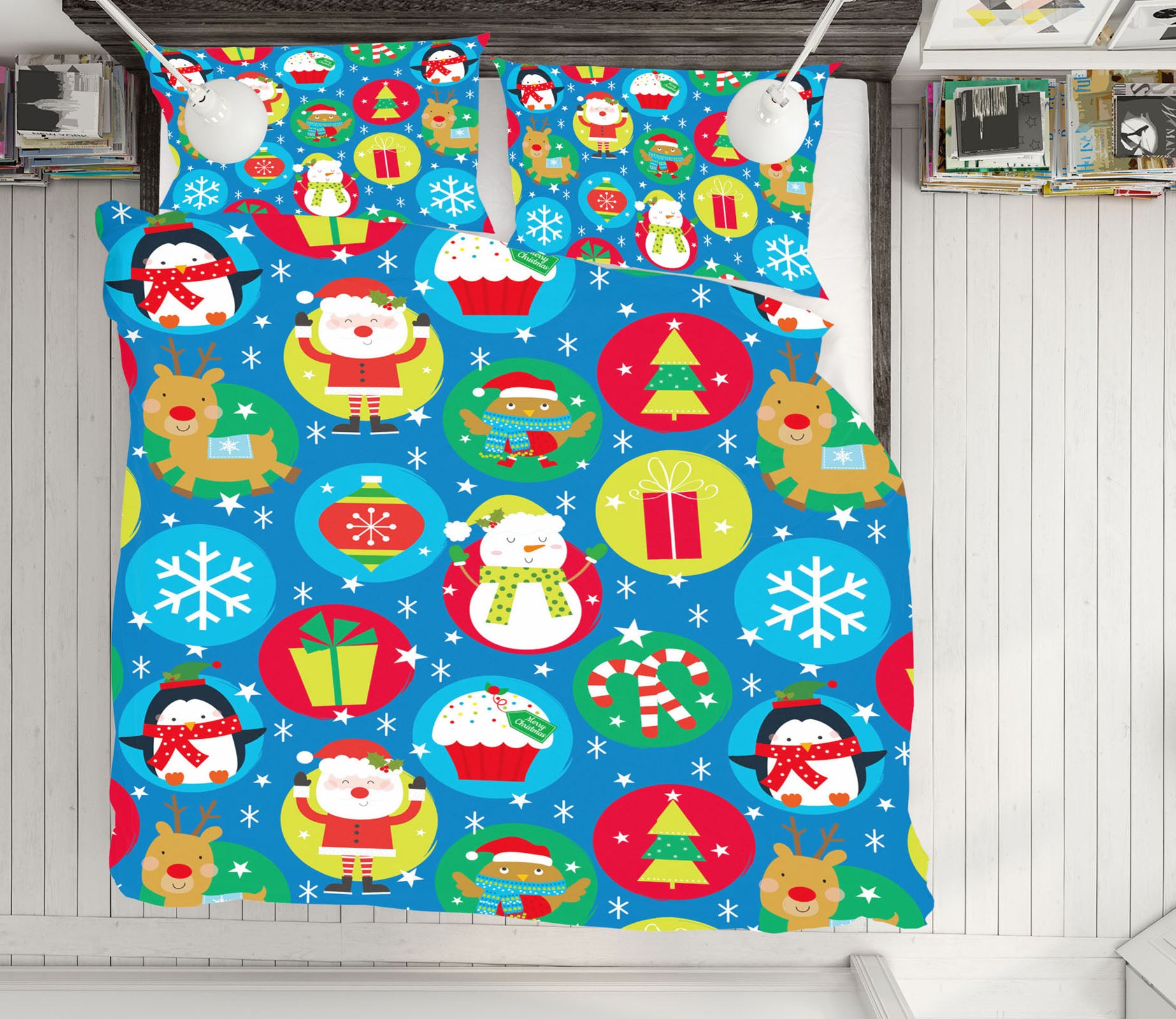 3D Snowman Santa Claus Circle Pattern 51149 Christmas Quilt Duvet Cover Xmas Bed Pillowcases