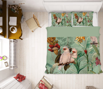 3D Green Flowers Parrot 18162 Uta Naumann Bedding Bed Pillowcases Quilt