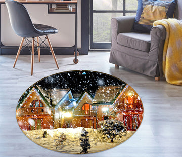 3D Snow Houses 54120 Christmas Round Non Slip Rug Mat Xmas