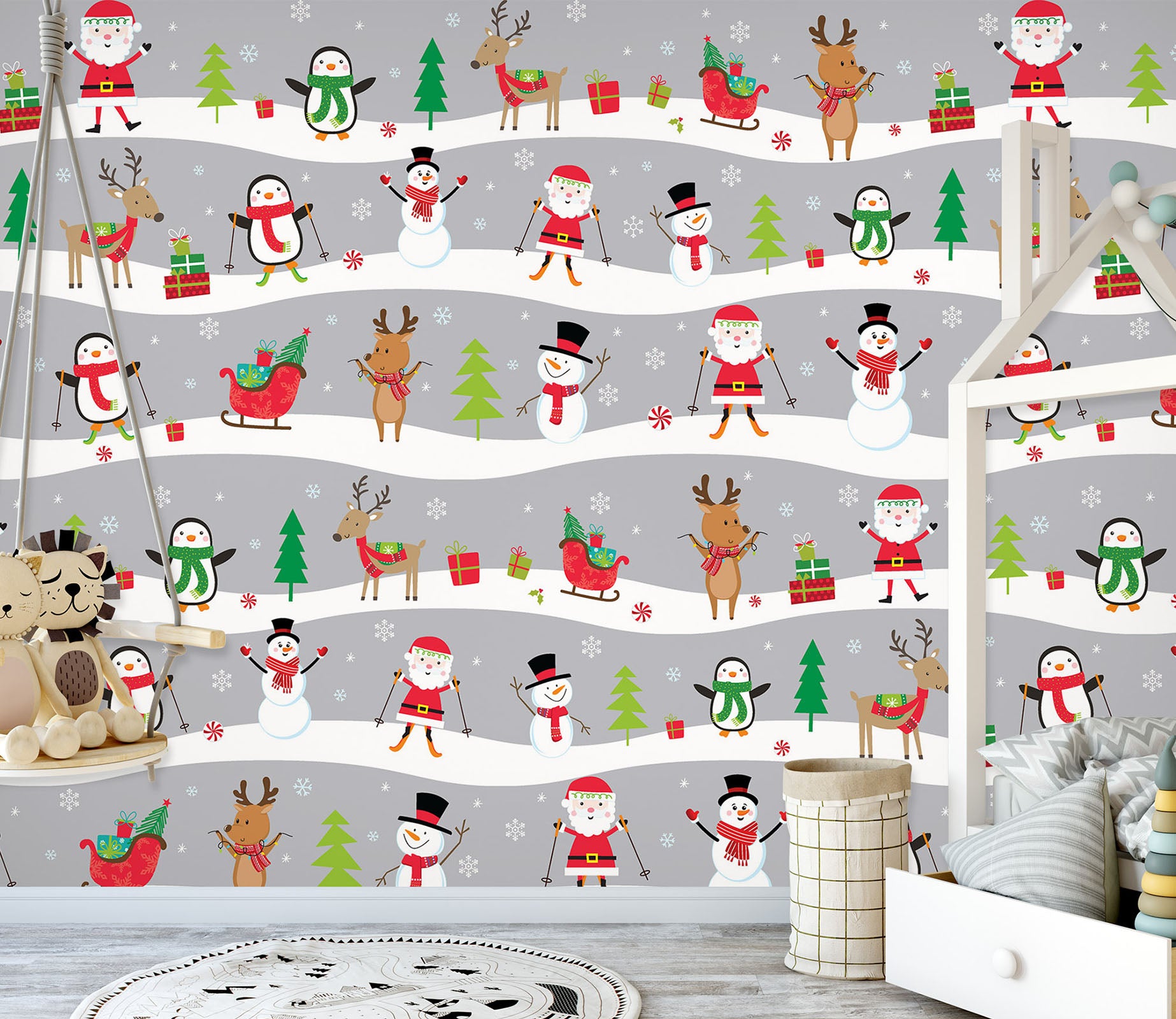 3D Snowman Penguin Deer Pattern 58007 Wall Murals