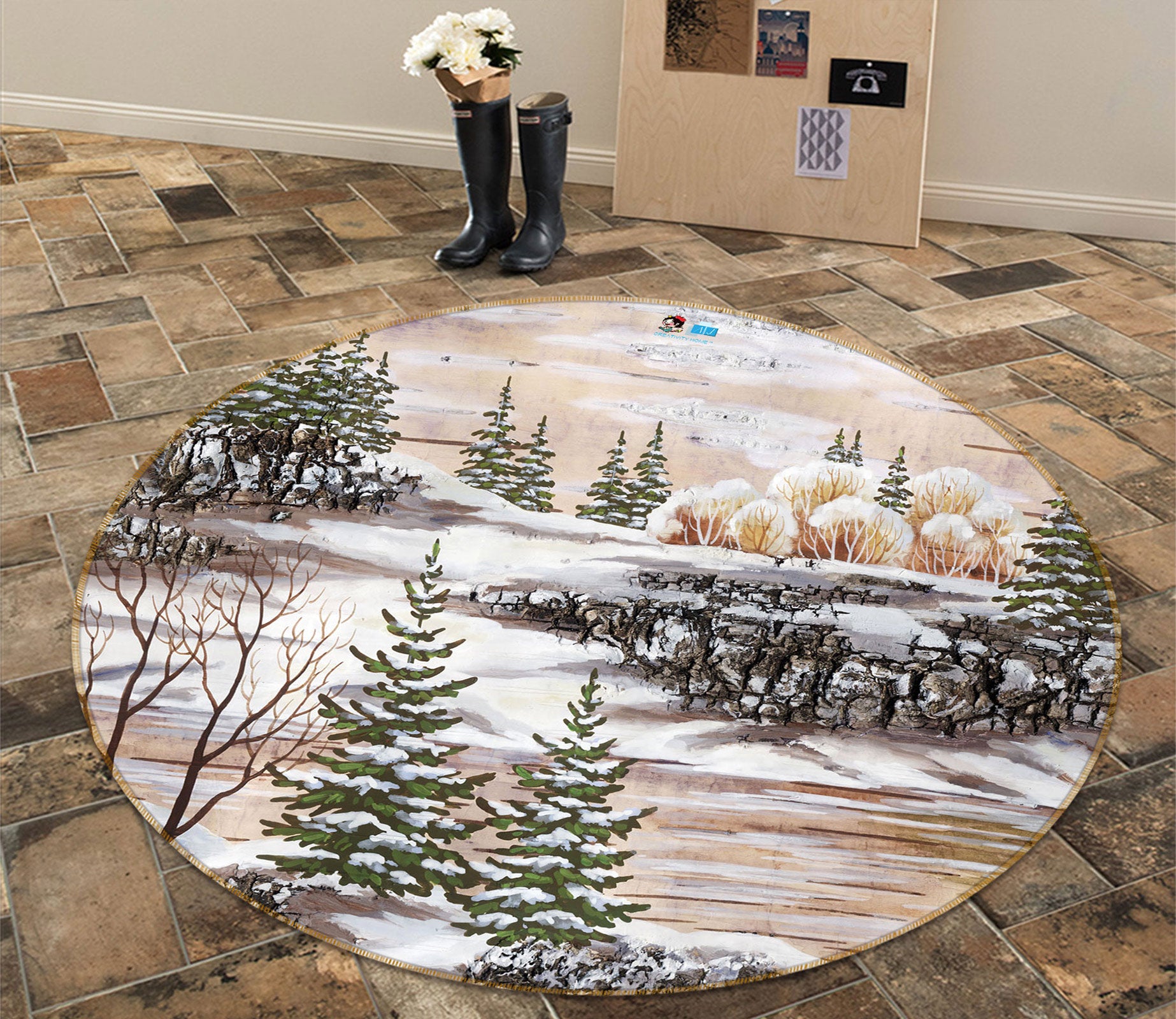 3D Hand Painted Snow Scene 72149 Round Non Slip Rug Mat