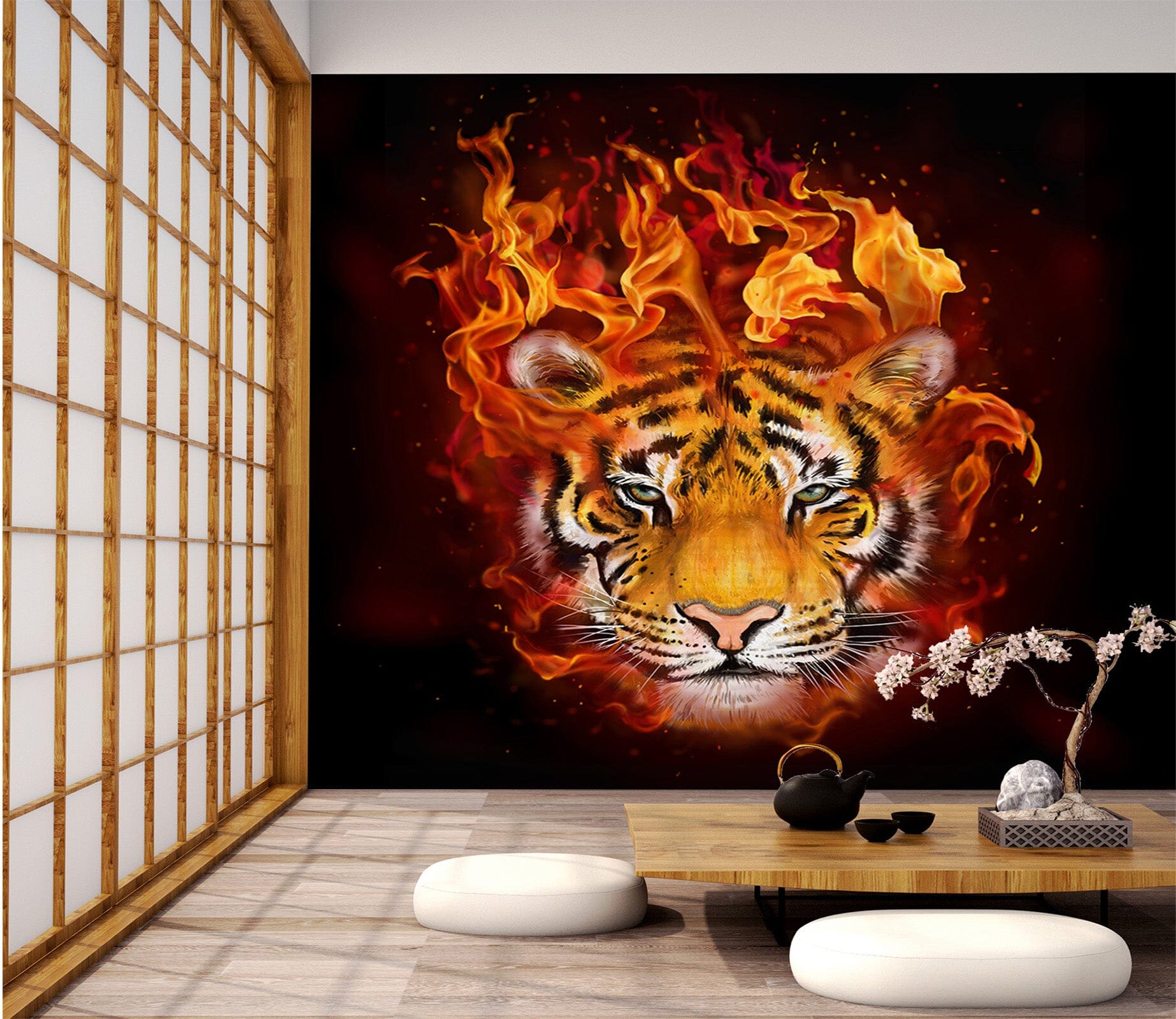 3D Fire Tiger 329 Wall Murals Wallpaper AJ Wallpaper 2 