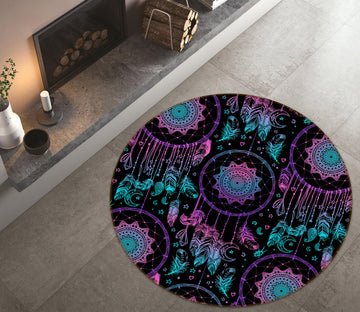 3D Pink Blue Dream Catcher 29063 Round Non Slip Rug Mat