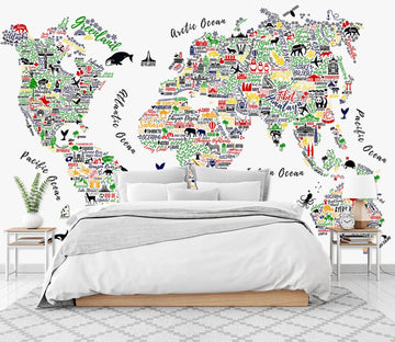 3D Cute Animal 2104 World Map Wall Murals