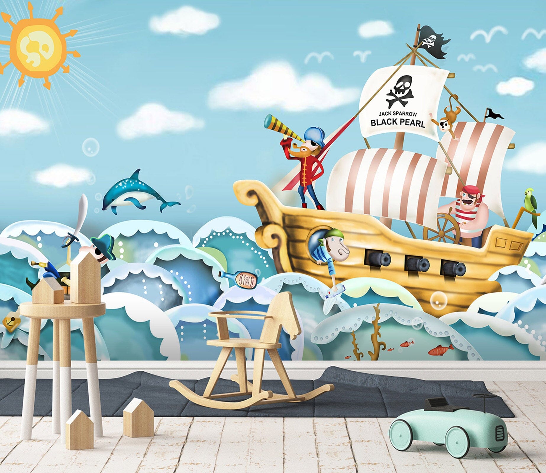 3D Pirate Ship Fish 014 Wall Murals Wallpaper AJ Wallpaper 2 