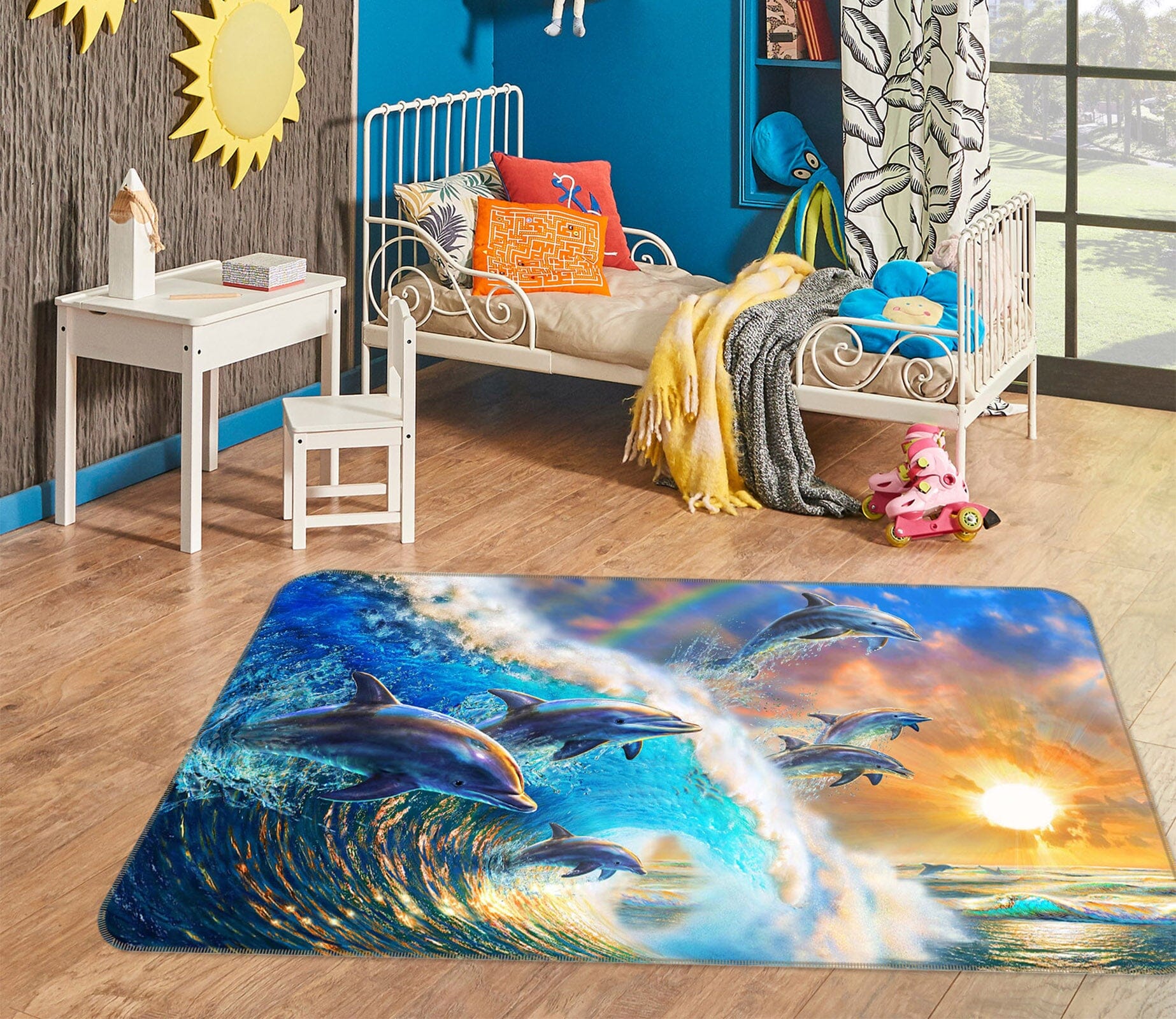 3D Dolphin Wave 1066 Adrian Chesterman Rug Non Slip Rug Mat Mat AJ Creativity Home 