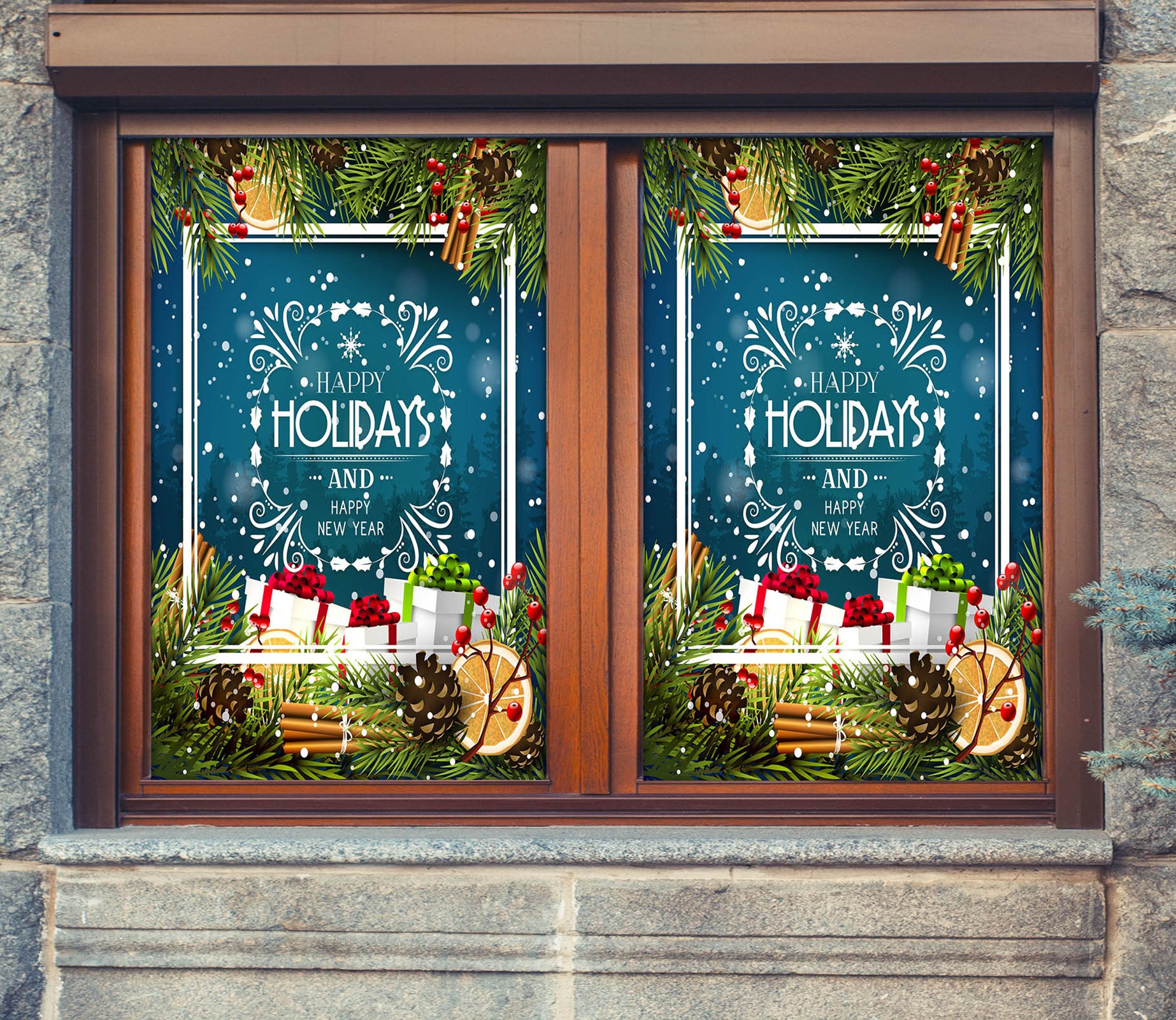 3D Merry Christmas Gift 43113 Christmas Window Film Print Sticker Cling Stained Glass Xmas