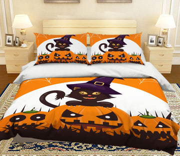 3D Black Cat Pumpkin 1210 Halloween Bed Pillowcases Quilt Quiet Covers AJ Creativity Home 