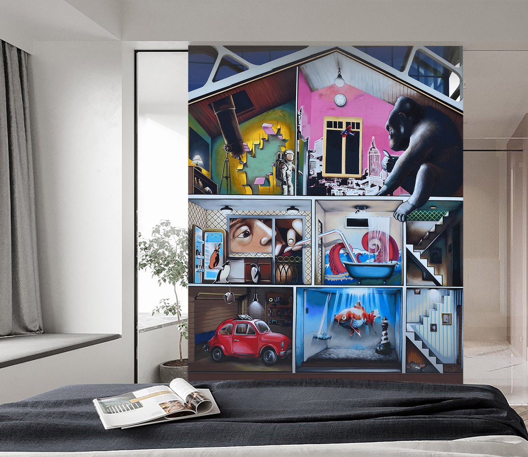 3D Small House Oranguta 437 Vehicle Wall Murals