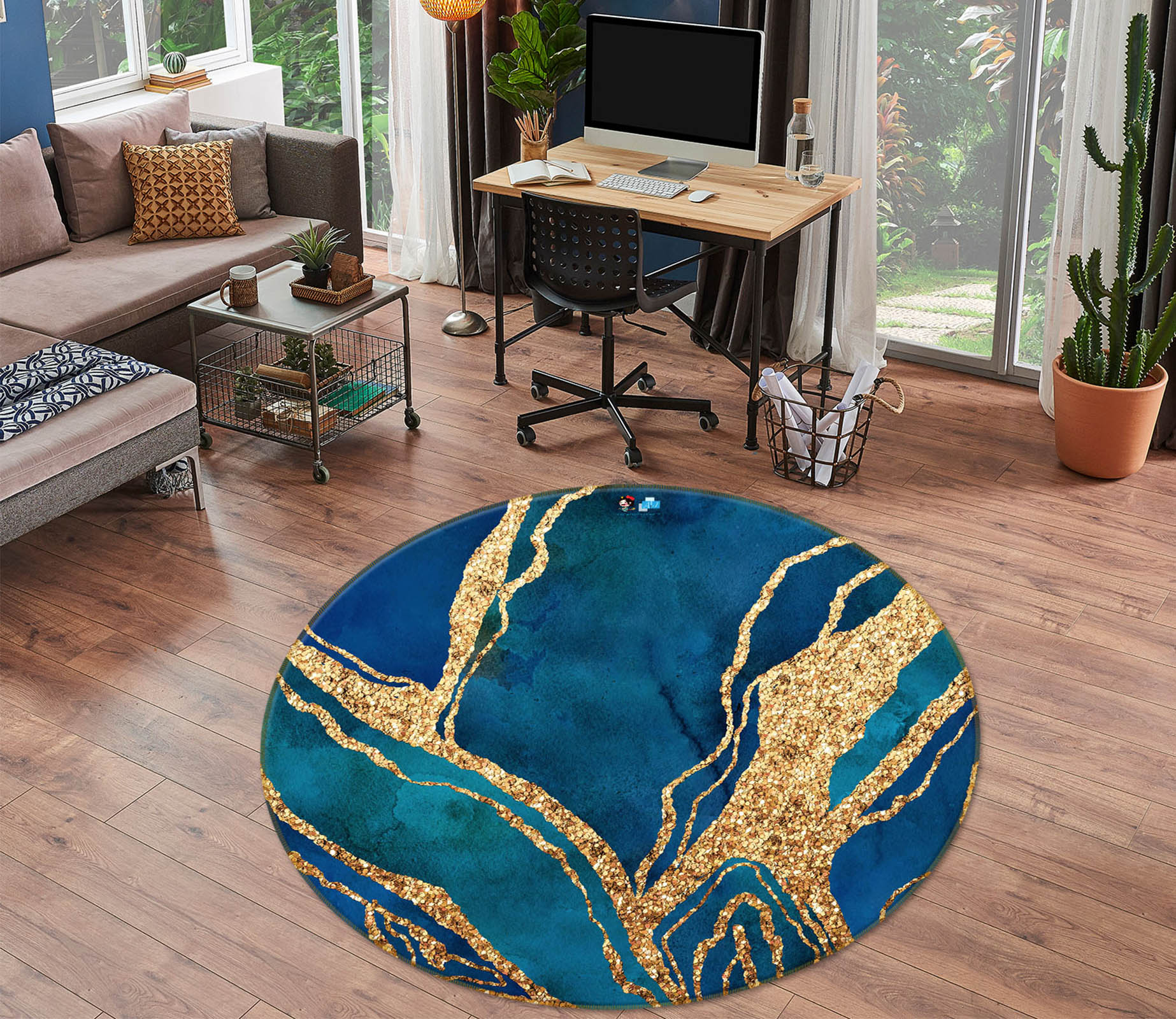 3D Golden Blue Texture 83057 Andrea haase Rug Round Non Slip Rug Mat