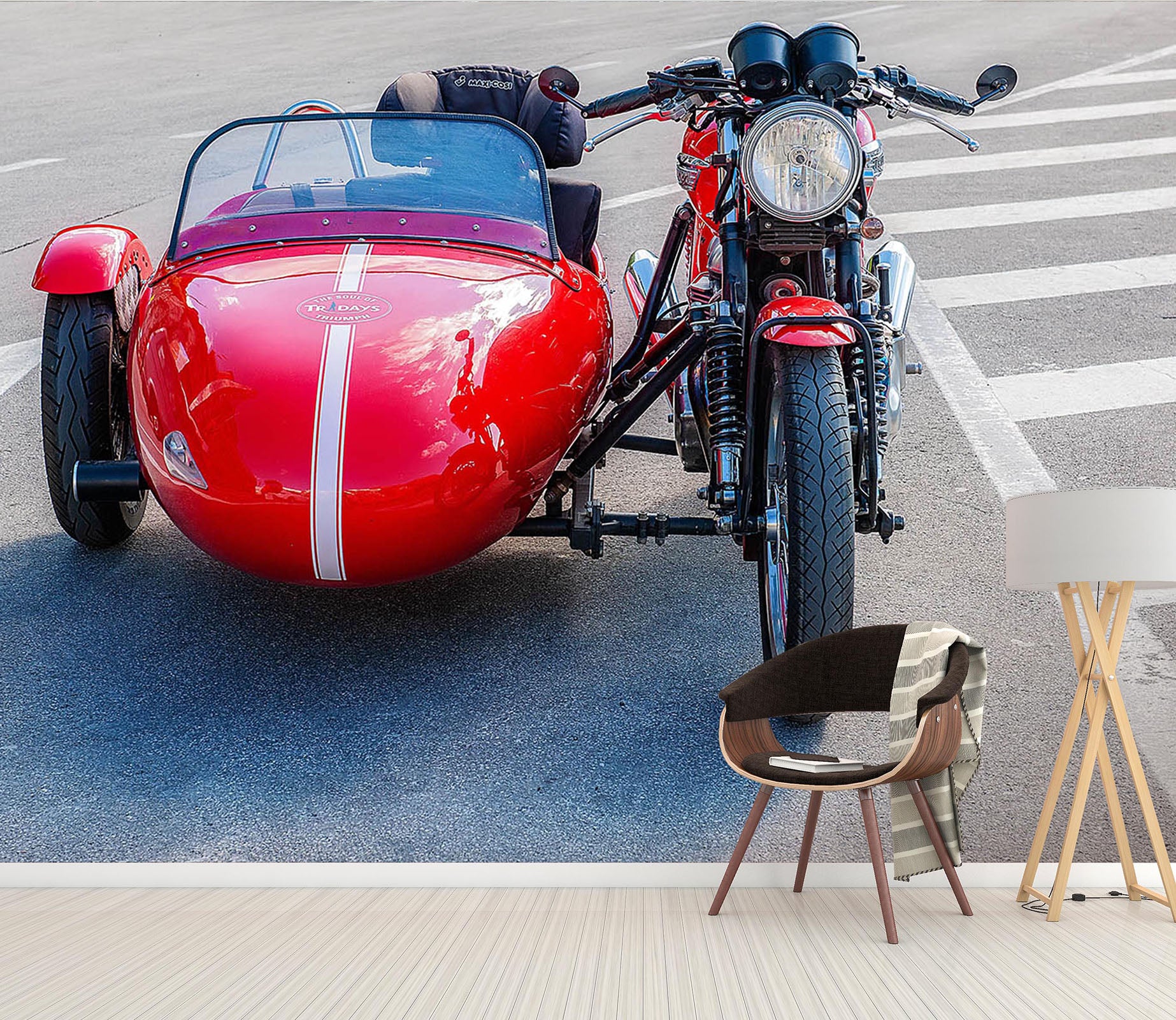 3D Motorcycle Red 132 Vehicle Wall Murals