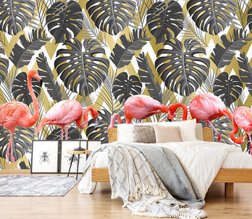 3D Flamingo Leaves WC426 Wall Murals