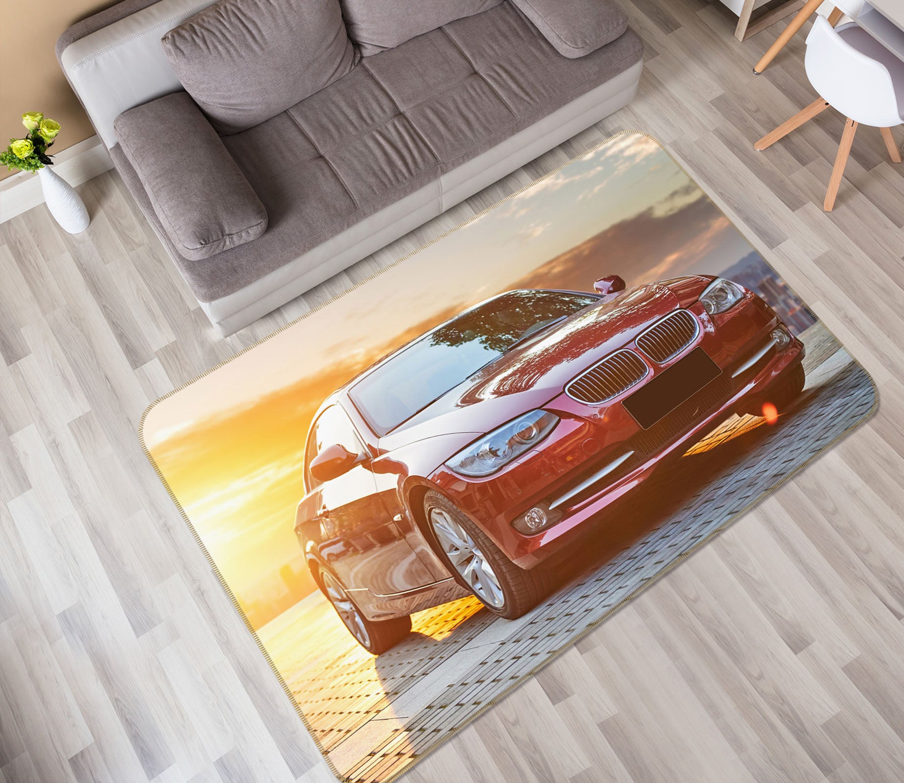 3D Red Car 42092 Vehicle Non Slip Rug Mat