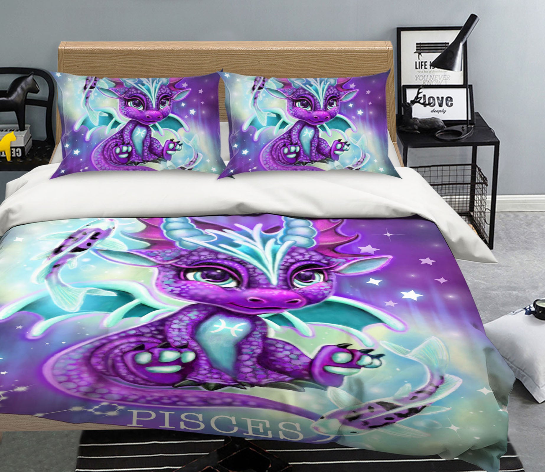 3D Purple Dragon Pisces 8590 Sheena Pike Bedding Bed Pillowcases Quilt Cover Duvet Cover