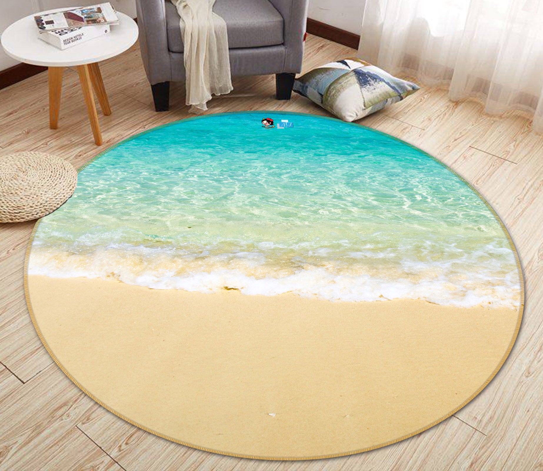 3D Seaside Beach 74149 Round Non Slip Rug Mat