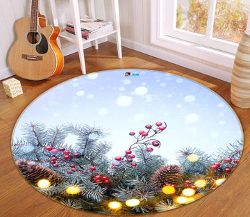 3D Branches 54136 Christmas Round Non Slip Rug Mat Xmas