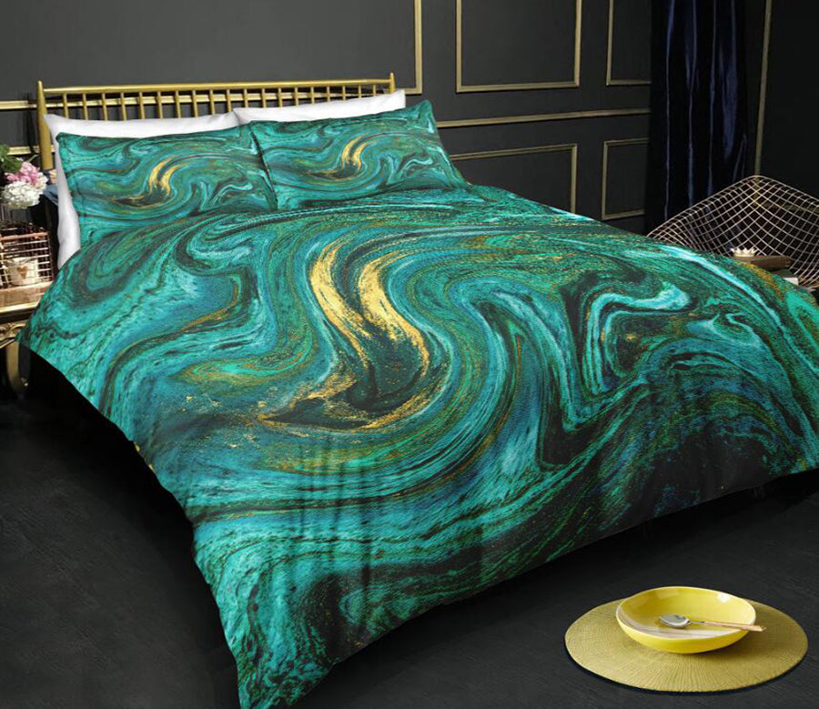 3D Green Gold Marble Pattern 6108 Bed Pillowcases Quilt