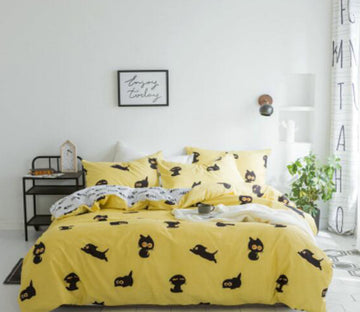 3D Black Cat On Yellow Background 20322 Bed Pillowcases Quilt
