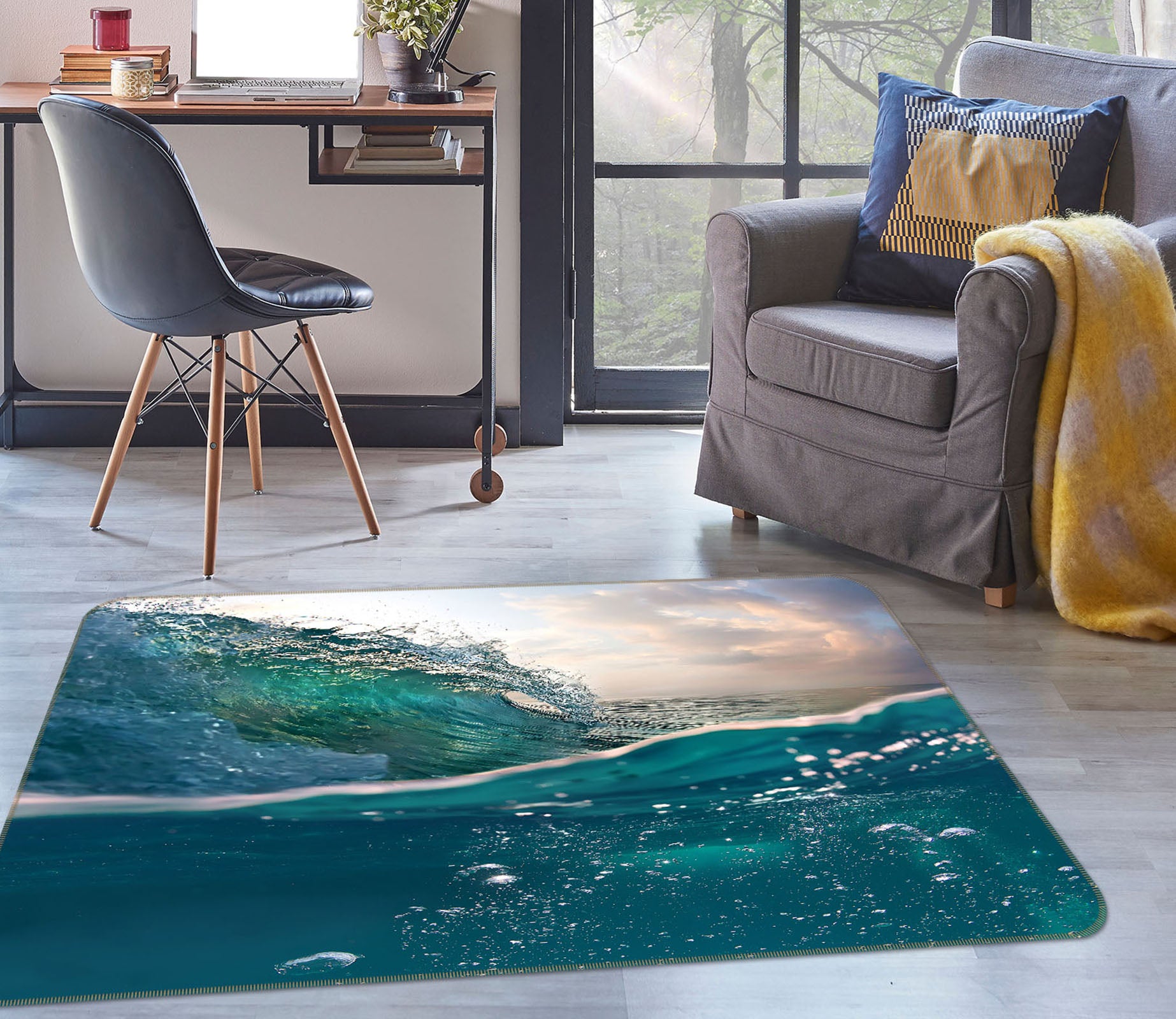 3D Waves Seawater 36029 Non Slip Rug Mat