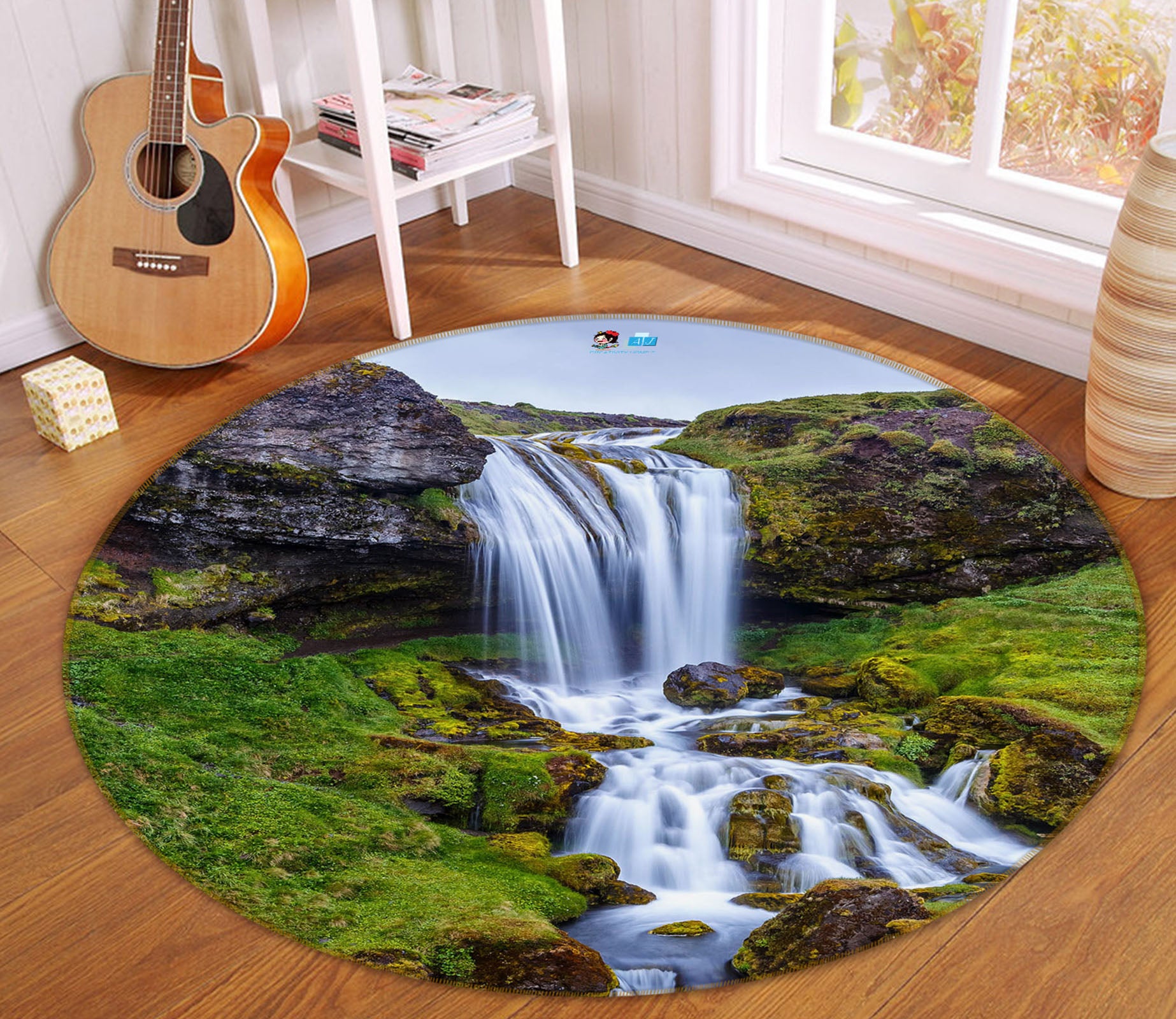 3D Running Water 69086 Round Non Slip Rug Mat