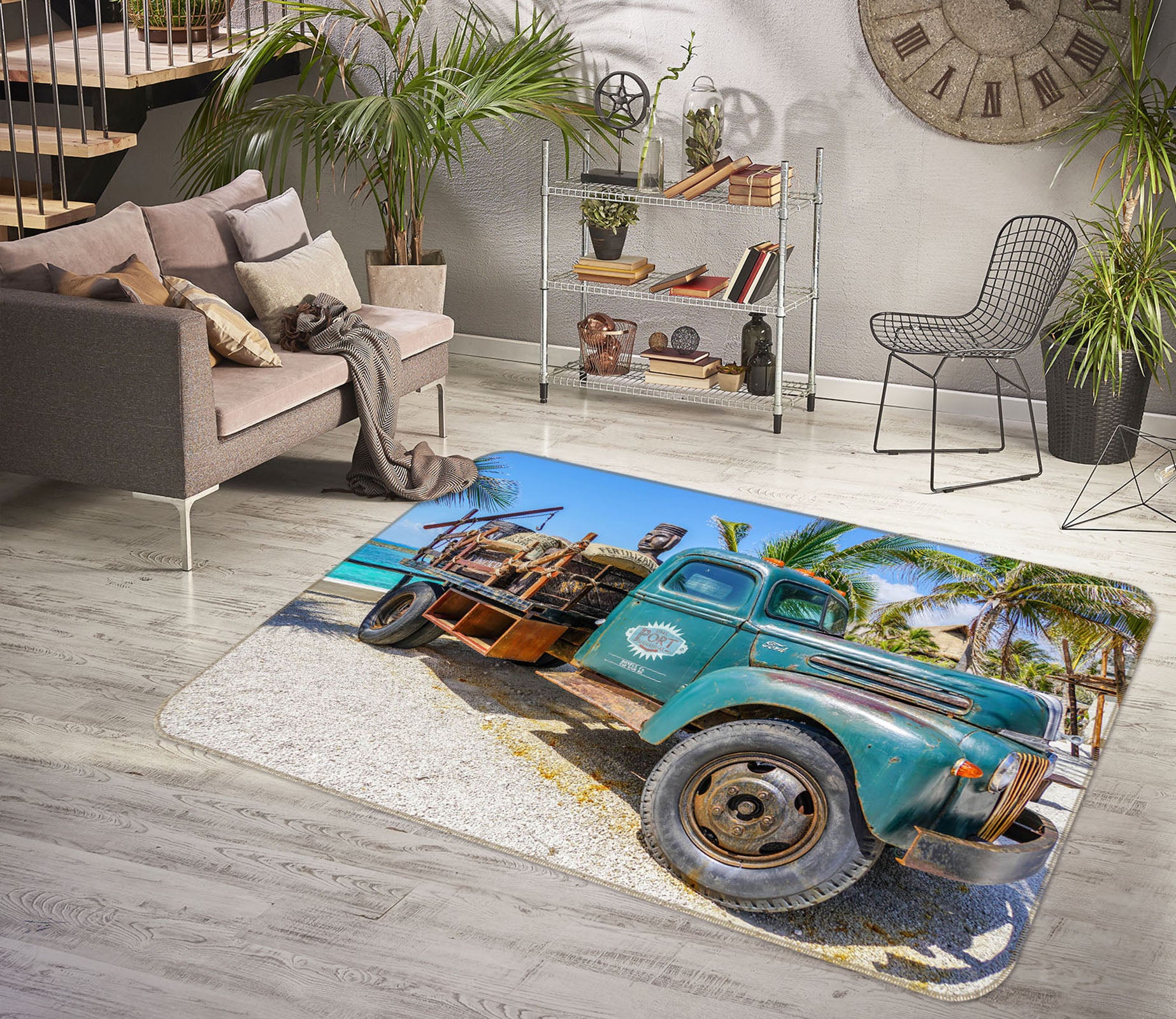 3D Blue Car Seaside 42100 Vehicle Non Slip Rug Mat