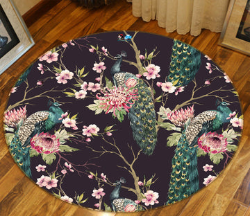 3D Peacock Flower 72186 Round Non Slip Rug Mat