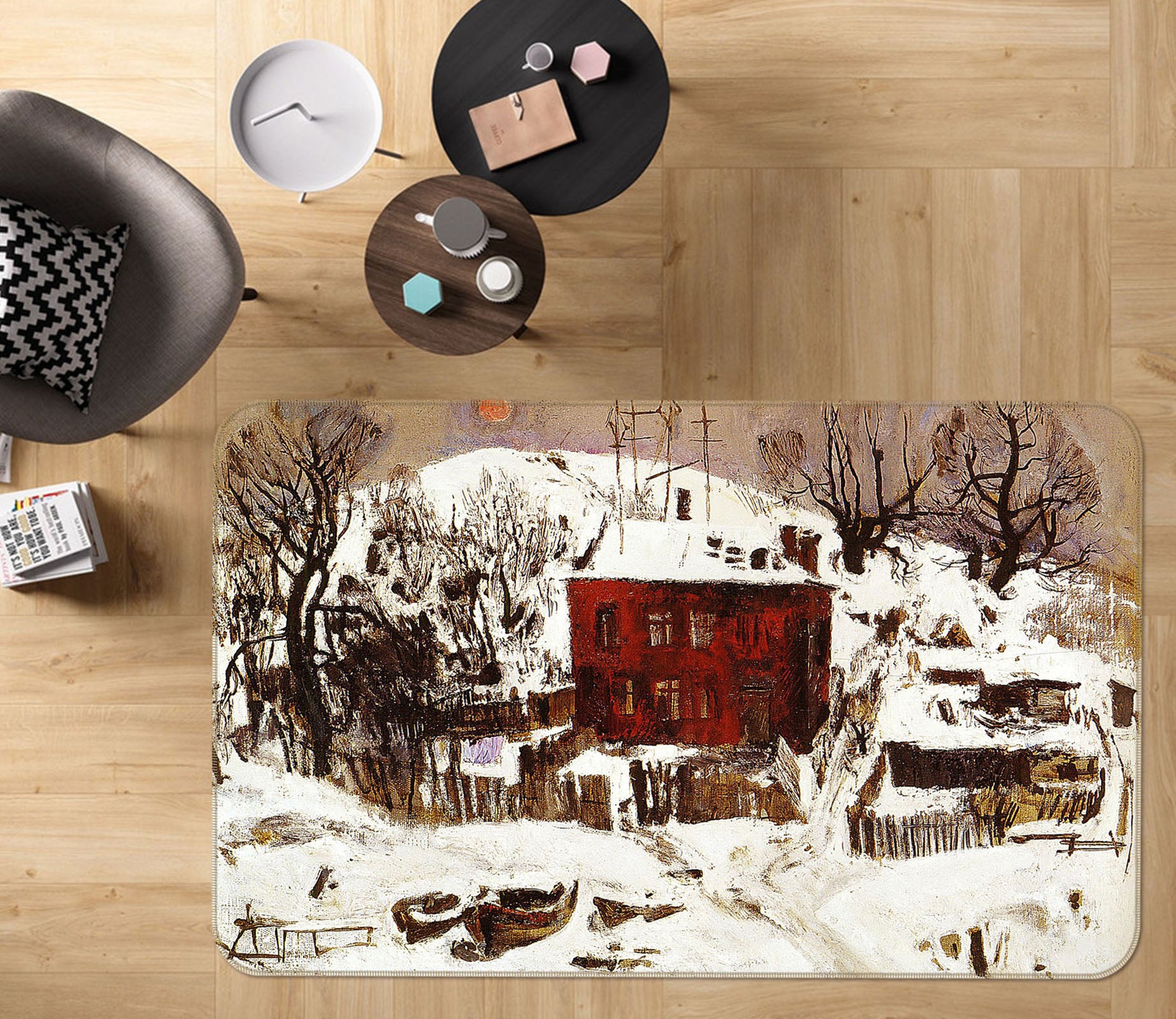 3D Snowfield Houses 33145 Non Slip Rug Mat