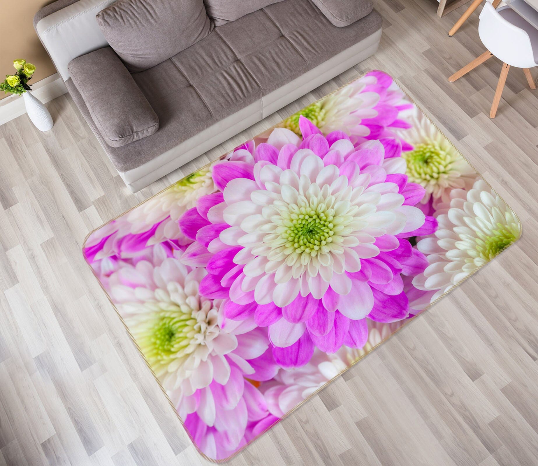 3D White Chrysanthemum 3021 Assaf Frank Rug Non Slip Rug Mat Mat AJ Creativity Home 