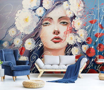 3D Oil painting Woman Flower 625 Wallpaper AJ Wallpaper 2 