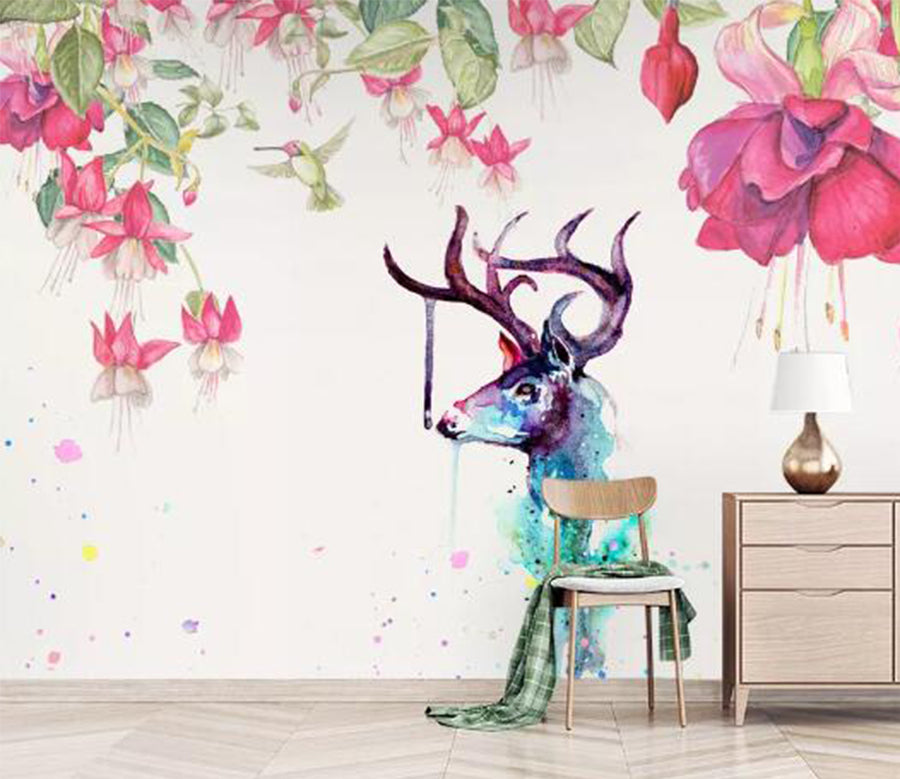 3D Antlers Flower WC807 Wall Murals